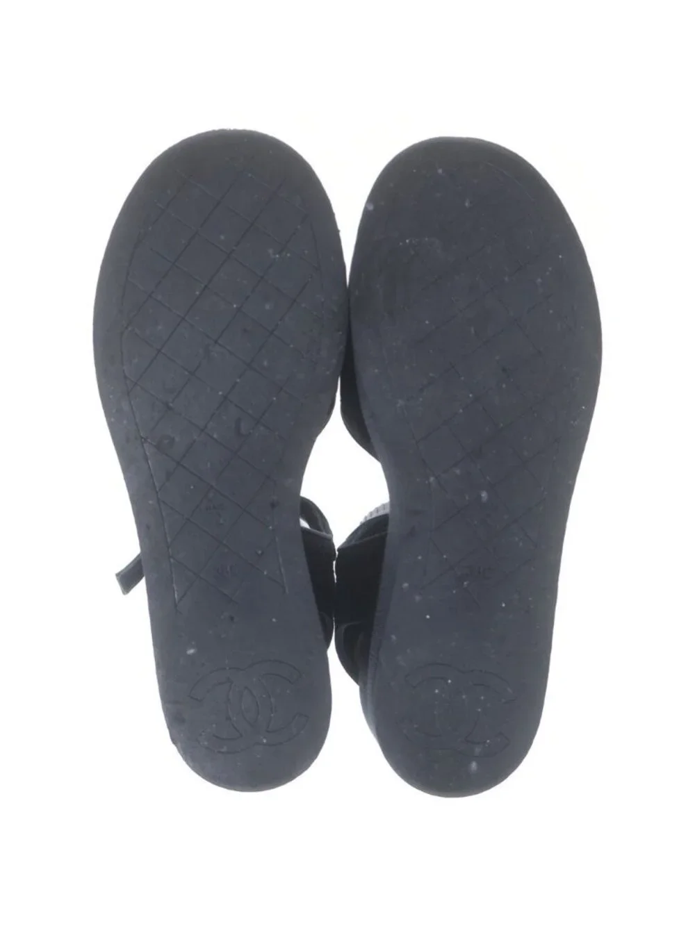 Chanel CC Logo Wedge Sole Sandals Thick Black